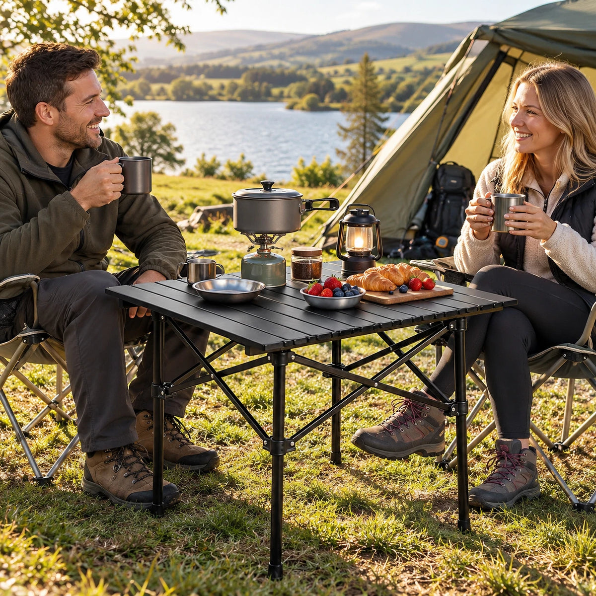 Folding Camping Table Square Roll Up Top Carbon Steel For Garden Picnic Outdoor