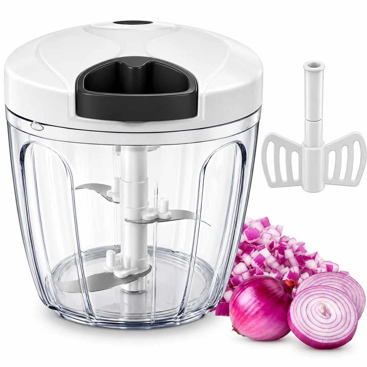 Manual Food Chopper 900ml Vegetable Chopper with Pull Cord Onion Garlic Slicer