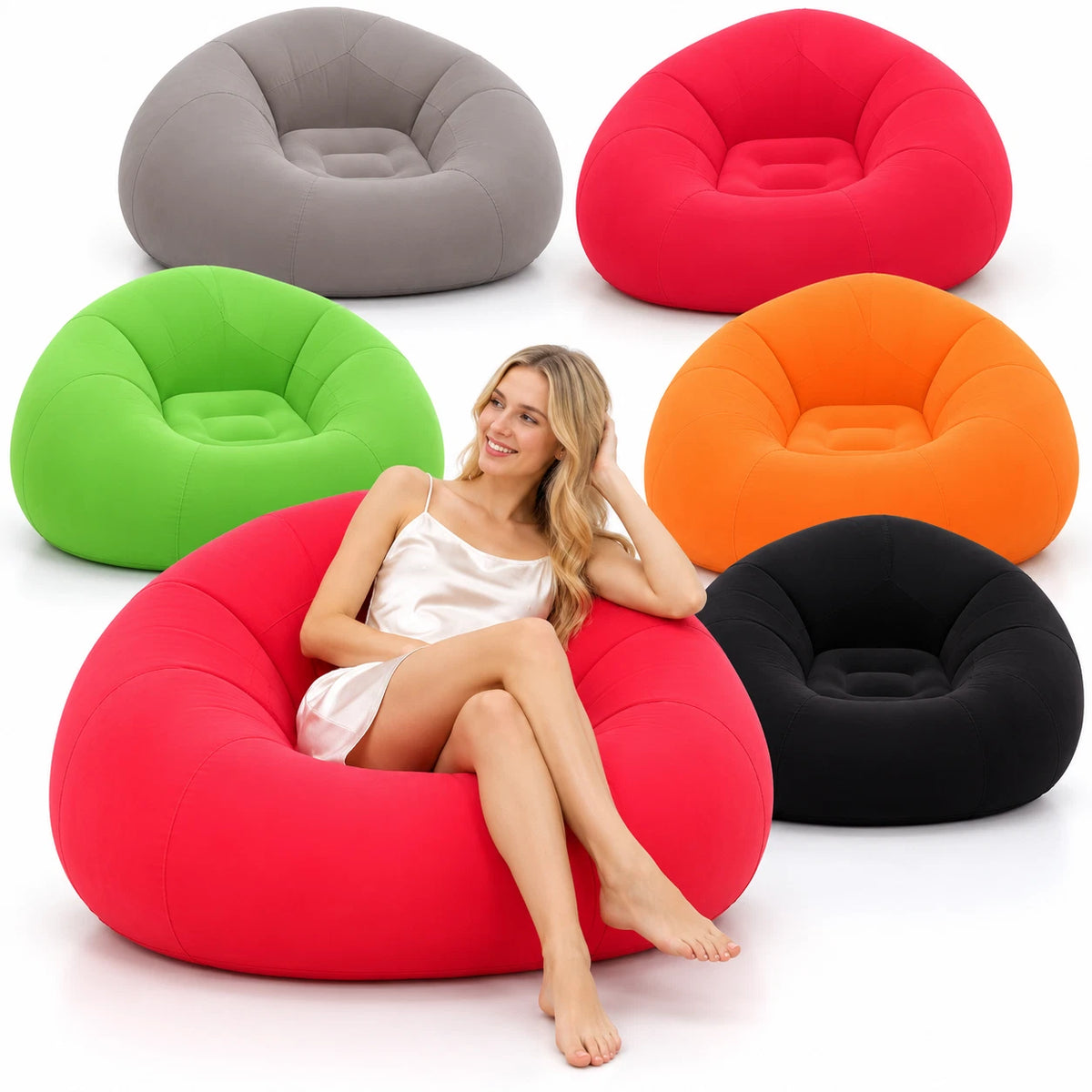 Inflatable Sofa Single Seater Bean Bag For Camping Indoor Blow up Chair Lounger