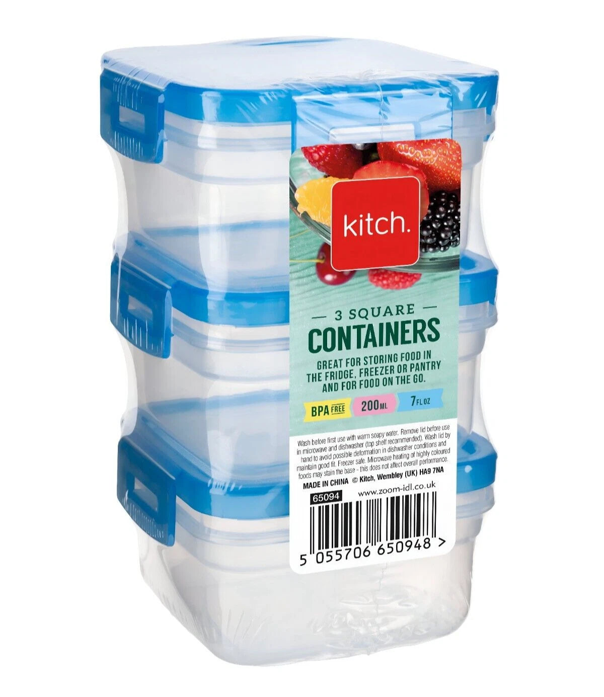 3x Plastic Food Storage Containers With Lid Airtight Box Reusable BPA Free 200ml