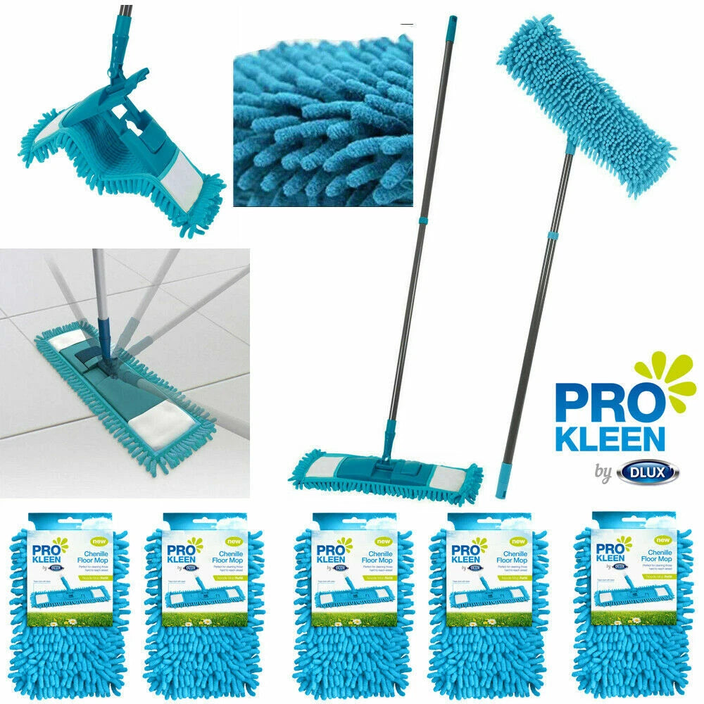 Extendable Flat Microfibre Floor Mop Super Absorbent Cleaning Replacement Heads