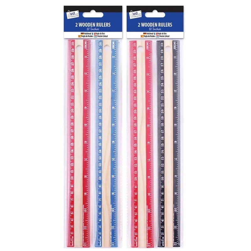 2 Pack 12" Wooden Rulers 30cm Kids Children School Office Desk Stationery