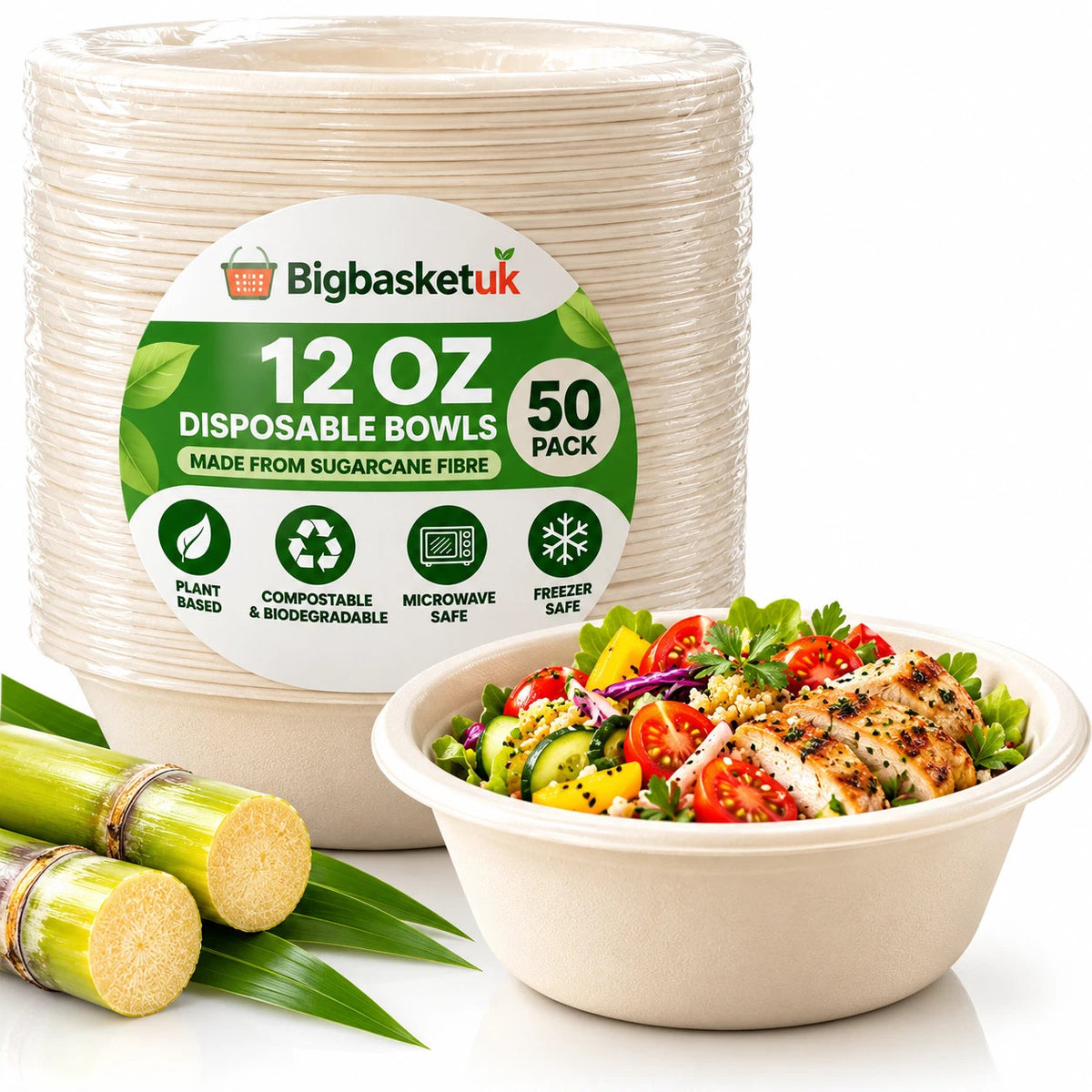 Bagasse Bowls 350ml Disposable Party Salad Meal Dessert Paper Bowls Compostable