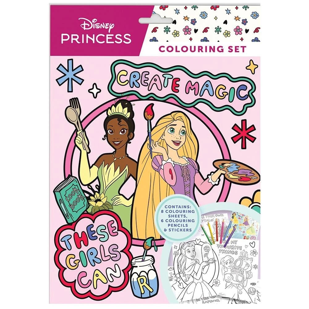 Disney Princess Colouring Set Book Kids Art Pencils & Stickers Travel Activity