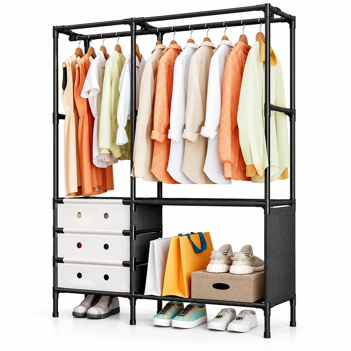 Portable Wardrobe Clothes Storage Closet Organiser With Drawers Hanging Rail