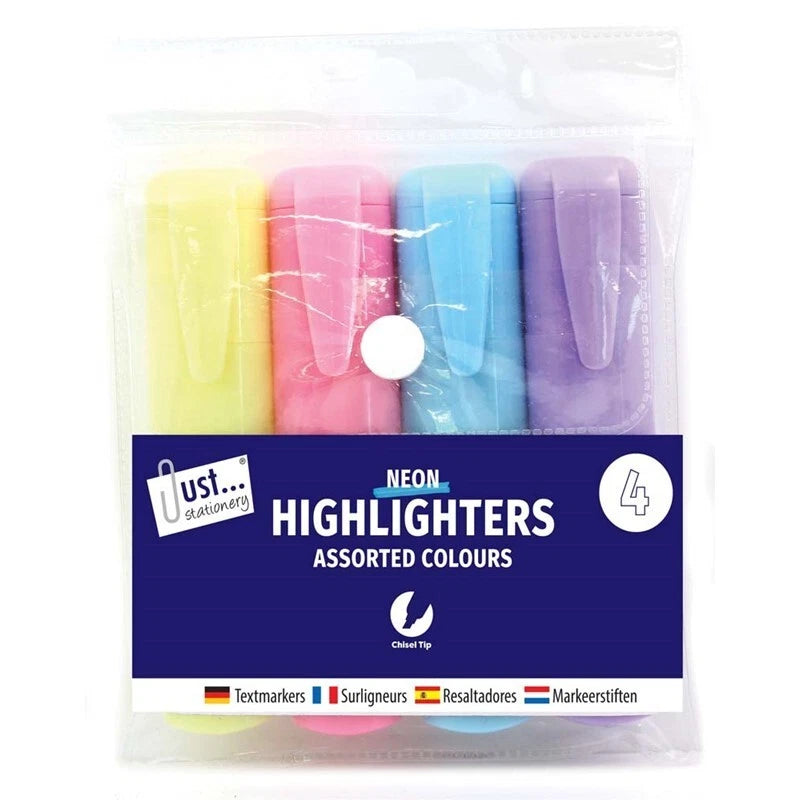 4 Chunky Highlighters Assorted Pastel Colours Chisel Tip Marker School Office