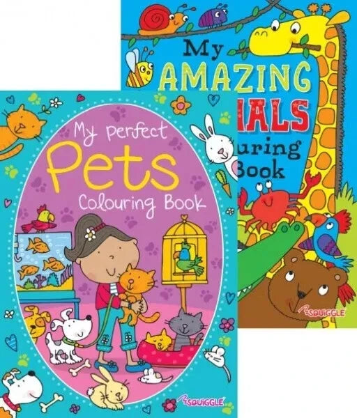 2pk A4 Colouring Books Girls Boys Animals Pets Designs Fun Travel Activity Book