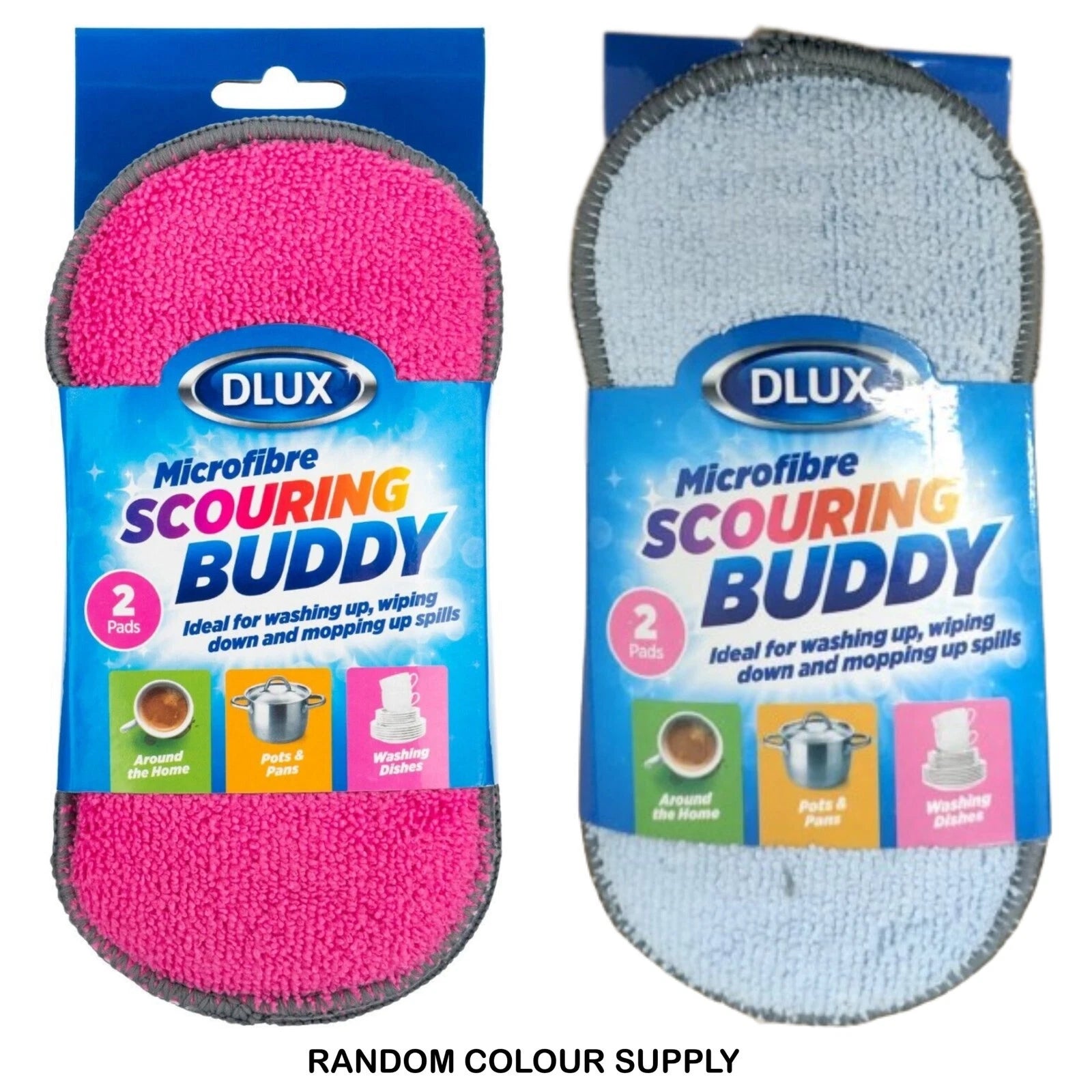 2 Microfibre Sponge Scourer Kitchen Cleaning Pads Non Scratch Dual Side Scrubber