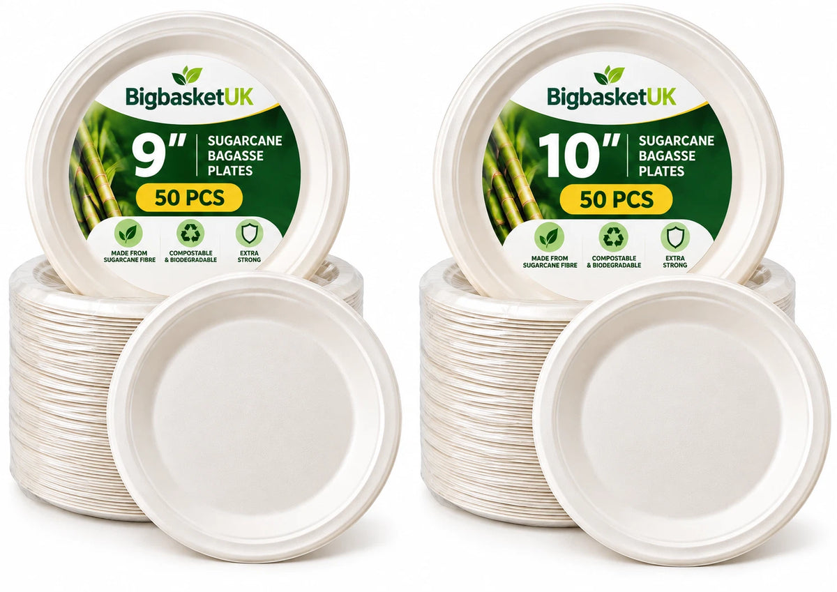 Bagasse Plates 9" 10" Sugarcane Disposable Paper Plate Catering Supplies Party