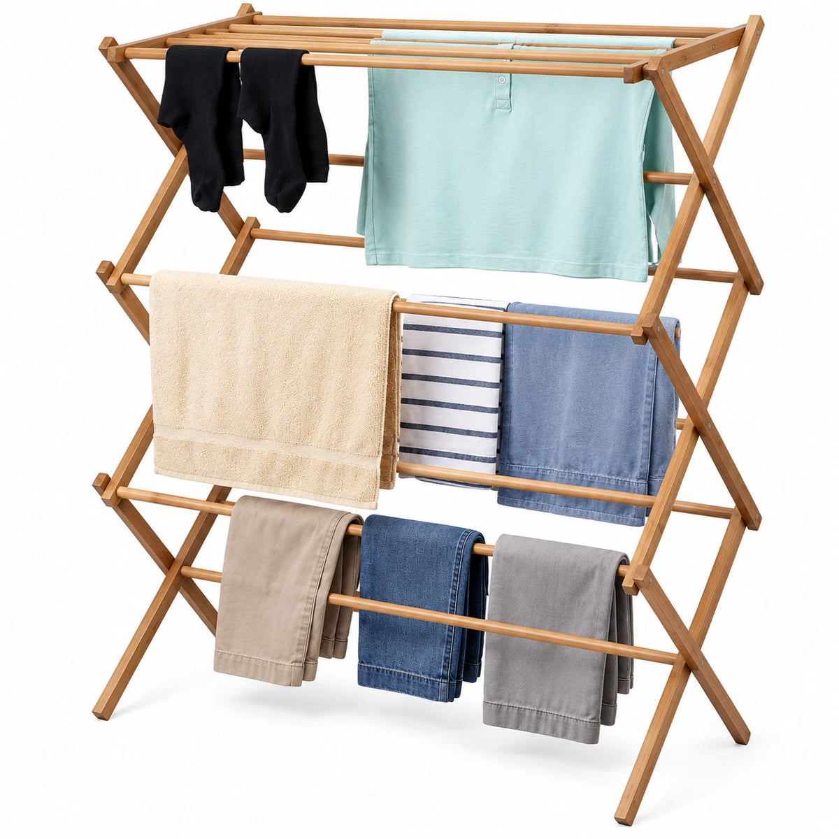3 Tier Bamboo Clothes Dryer Airer Foldable Laundry Rack Washing Drying Horse
