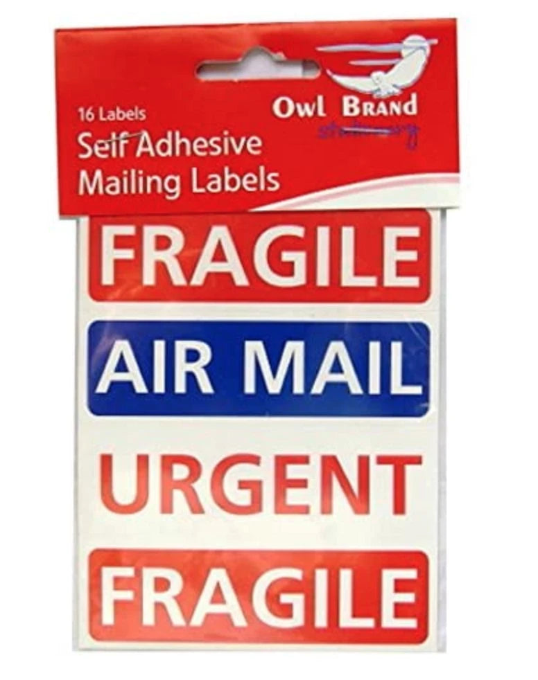 16 Self Adhesive Mailing Labels Stickers Fragile Air Mail Urgent 25 x 90mm