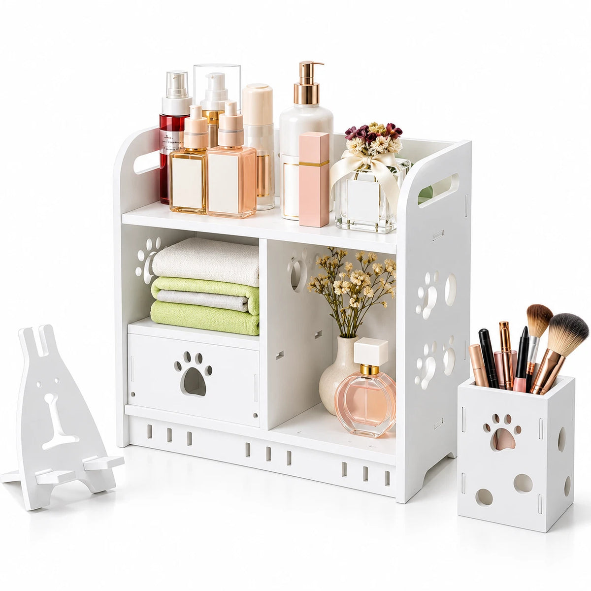 Makeup Organiser & Desk Storage Cabinet with Drawer Phone Stand & Brush Holder