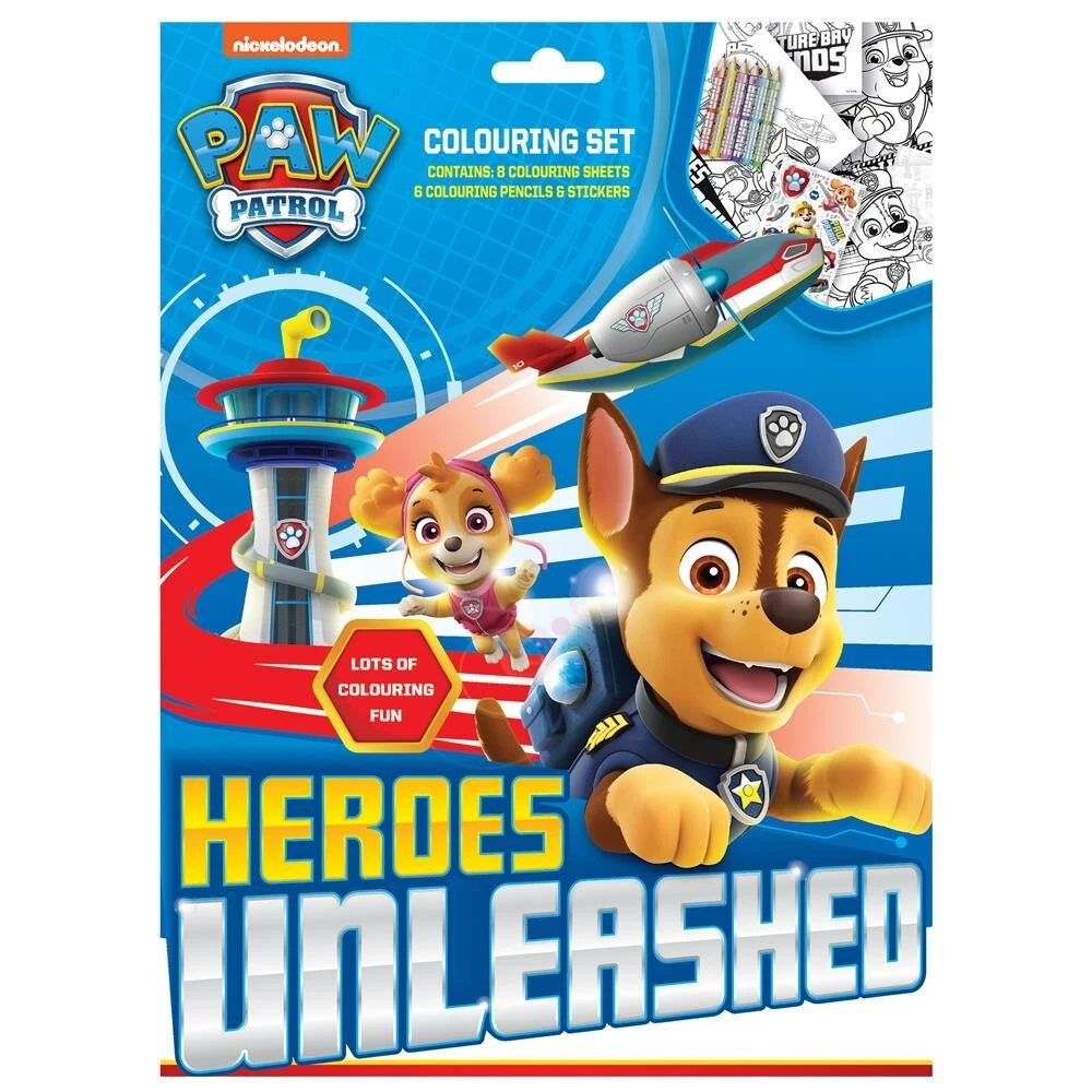 PAW PATROL Colouring Set Art Craft Pencils & Stickers Travel Activity Book Xmas