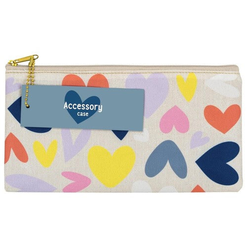 Girls Pencil Case Hearts Zip Pouch School Stationery Makeup Storage Organiser