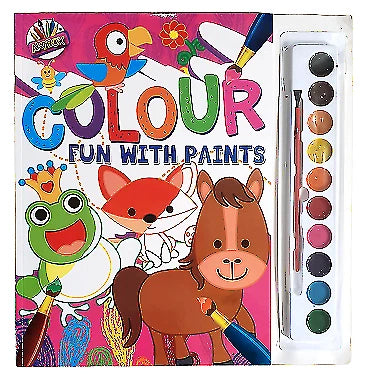 A4 Colouring Book With Water Colour Paints Brush Kids Children Fun Activity Book