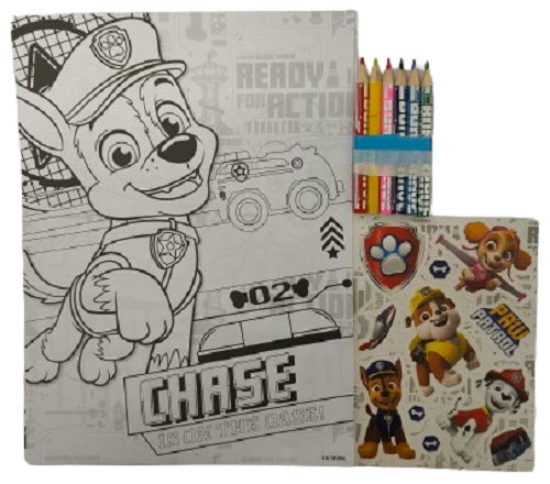 PAW PATROL Colouring Set Art Craft Pencils & Stickers Travel Activity Book Xmas