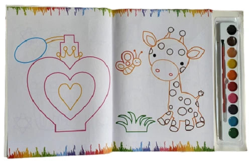 A4 Colouring Book With Water Colour Paints Brush Kids Children Fun Activity Book