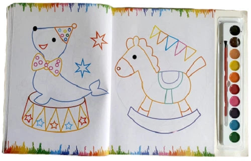 A4 Colouring Book With Water Colour Paints Brush Kids Children Fun Activity Book