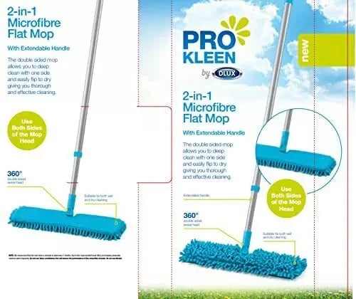 Double Sided Microfiber Mop Floor Cleaner Wet Dry Cleaning Extendable Handle