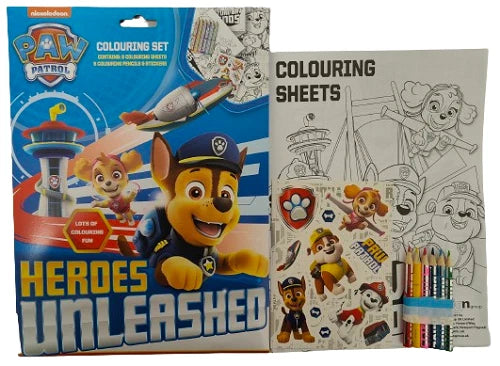 PAW PATROL Colouring Set Art Craft Pencils & Stickers Travel Activity Book Xmas