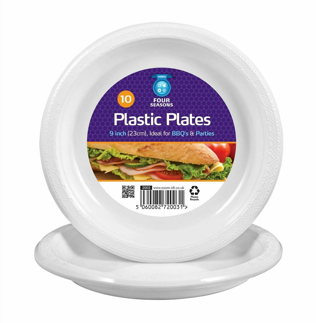 10 x WHITE PLASTIC PLATES ROUND 23cm 9