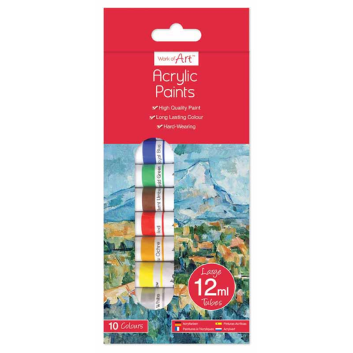 12ml Larger Tubes Acrylic Artists Paints Set -10 Colours -Larger Tubes Art Craft