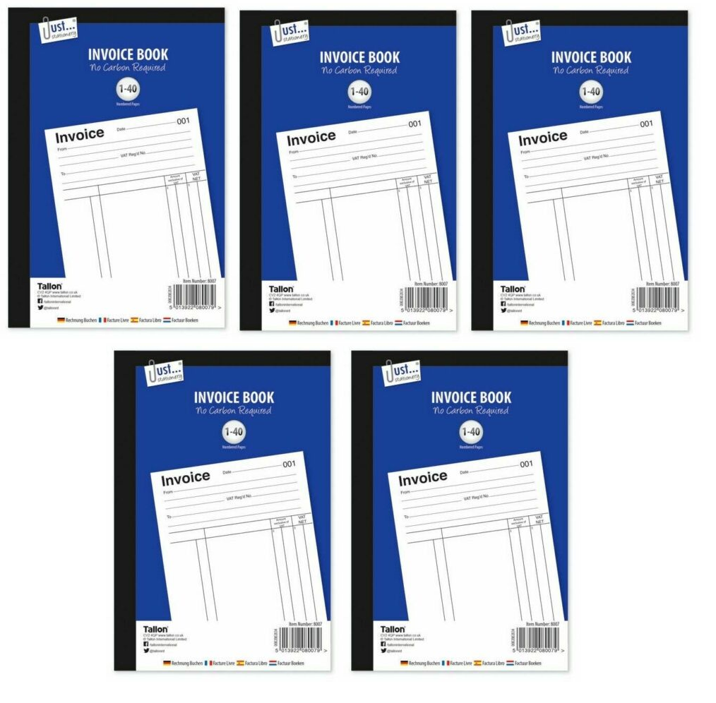 5 Pack A5 Duplicate Invoice & Receipt Books – Numbered NCR Carbonless Cash Receipt Books, 40 Pages Each