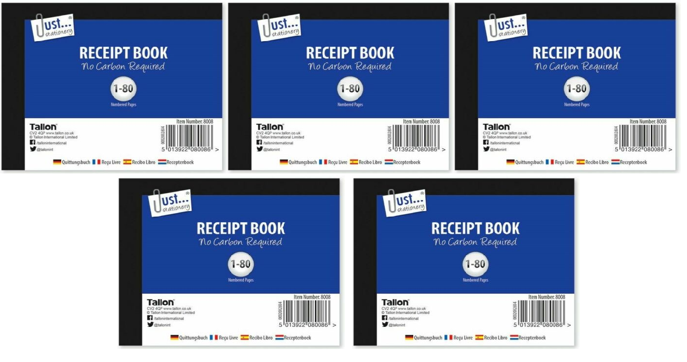5 x HALF SIZE RECEIPT BOOK Small Invoice Duplicate Pad 80 Pages No Carbon Required