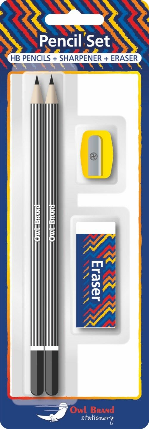 2HB Pencils / Eraser And Sharpener Stationery Set Kids Children Back to School