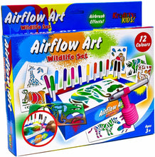 Load image into Gallery viewer, Wildlife Airflow Art Set Blow Pens Children Kids Colour Felt Tip Animal Stencils
