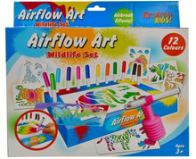 Load image into Gallery viewer, Wildlife Airflow Art Set Blow Pens Children Kids Colour Felt Tip Animal Stencils
