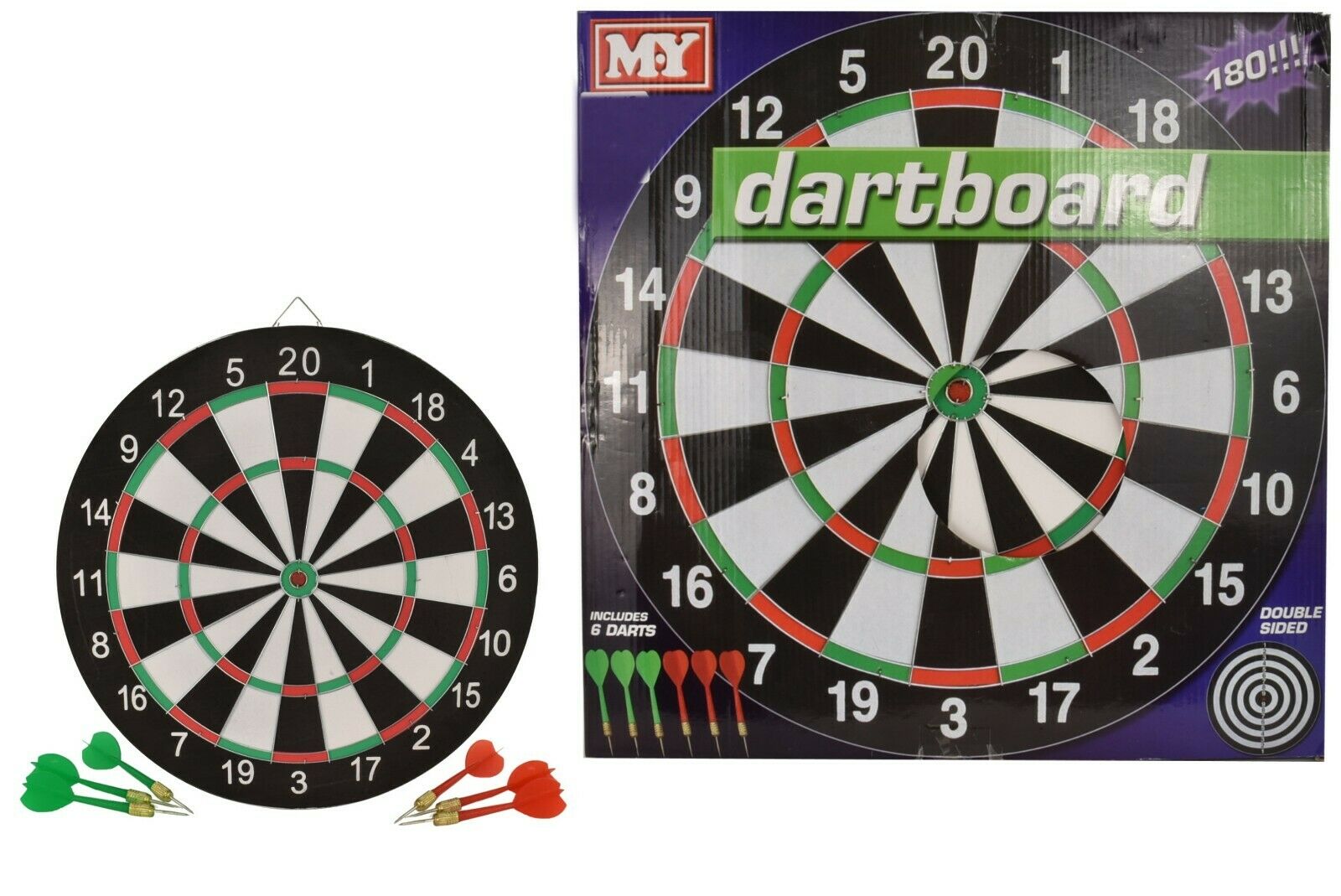 FULL SIZE 17" DARTBOARD SET - 6 DARTS FUN FAMILY DART BOARD GAME ADULTS KIDS NEW