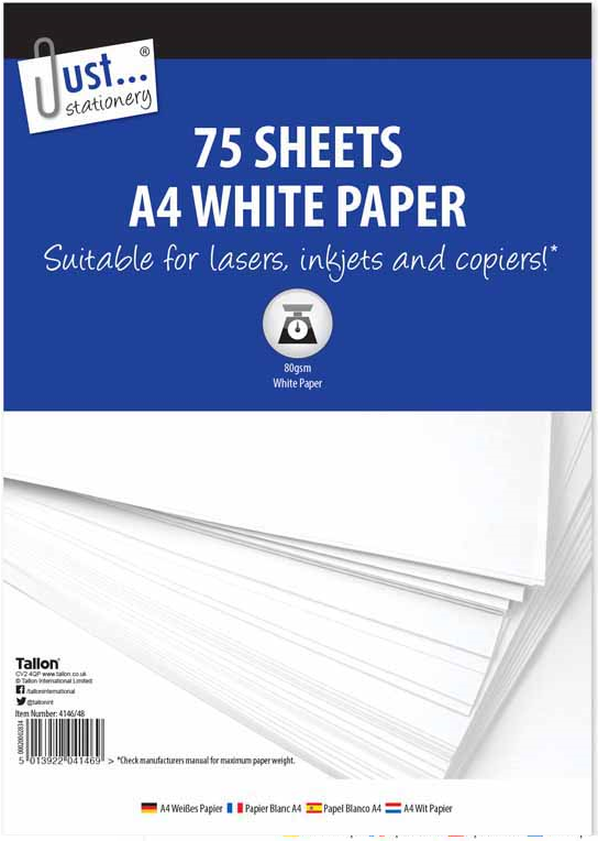 75 x A4 80gsm Bright White Office School Home Printing Copy Paper Stationery