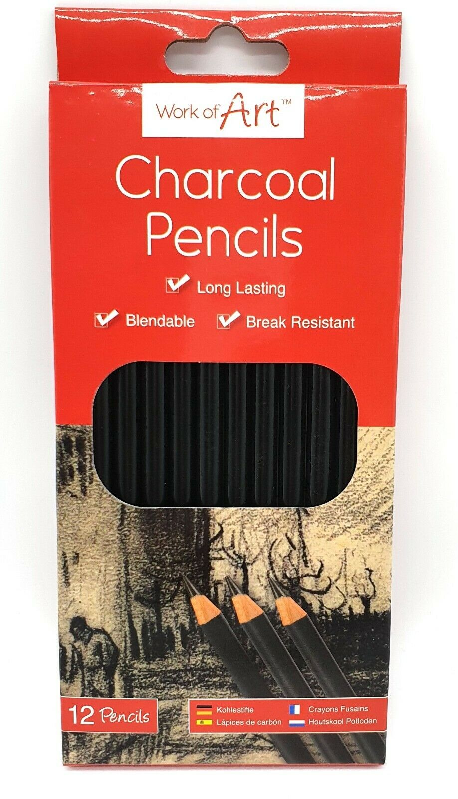 12 Pack Artist Charcoal Pencils Set – Drawing, Sketching & Shading Pencils for Art, Tone & Detail Work