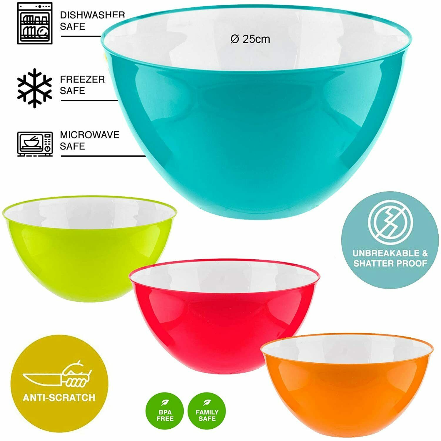 New Large Serving Bowl Salad Fruit Cereal Baking Cooking Kitchen Tableware 25cm