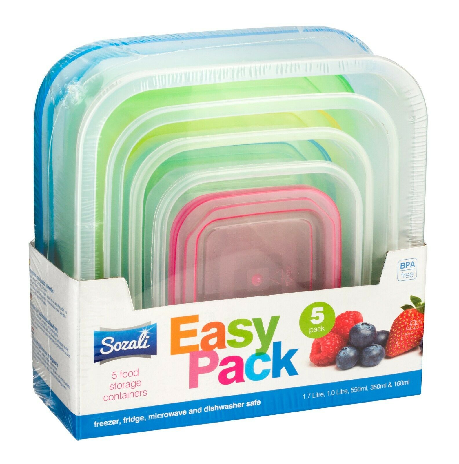 5 Piece Food Storage Container Set – Stackable BPA Free Microwave Safe Kitchen Containers with Lids