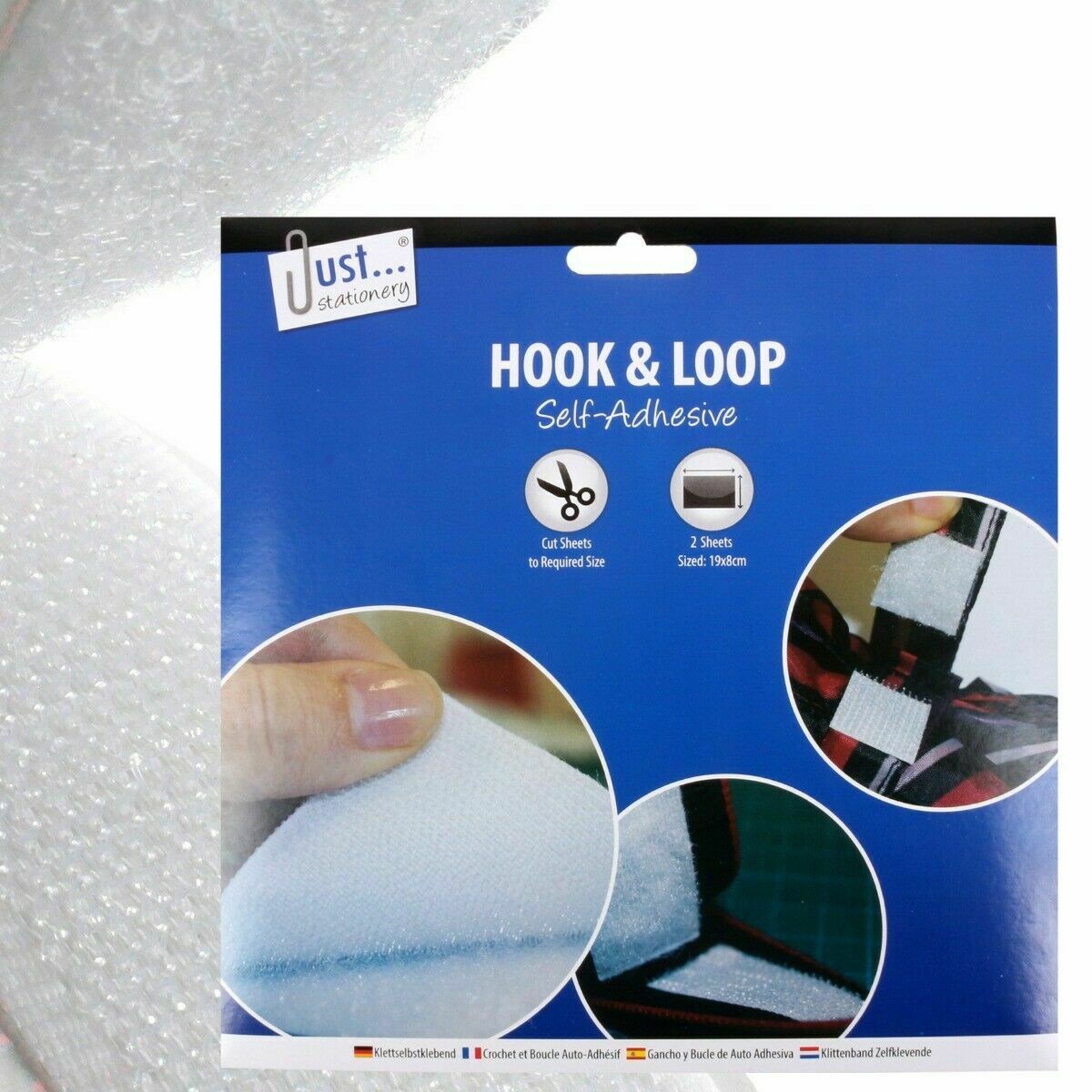 Hook and Loop Self Adhesive 19 x 8cm Backed Sticky Welcro Stickers 2 Sheets