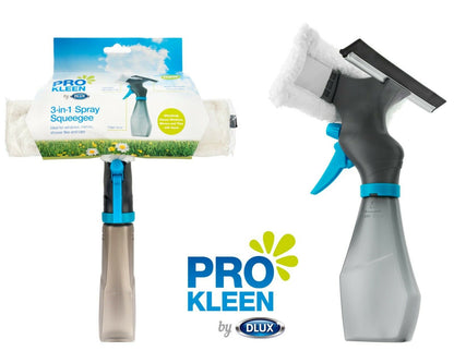 Pro Kleen 3-in-1 Window Glass Cleaner Spray Bottle Wiper Squeegee Microfibre Pad