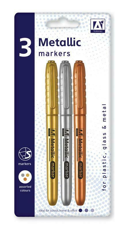 3 Metallic Marker Pens Gold / Bronze & Silver Craft Paper Card Metal Glass Arts