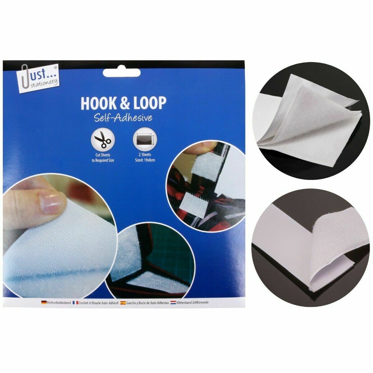 Hook and Loop Self Adhesive 19 x 8cm Backed Sticky Welcro Stickers 2 Sheets