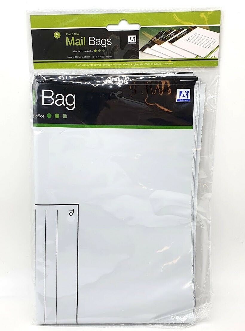 5 x Large Strong White Mailing Bags Weatherproof Peel & Seal - 335mm x 430mm