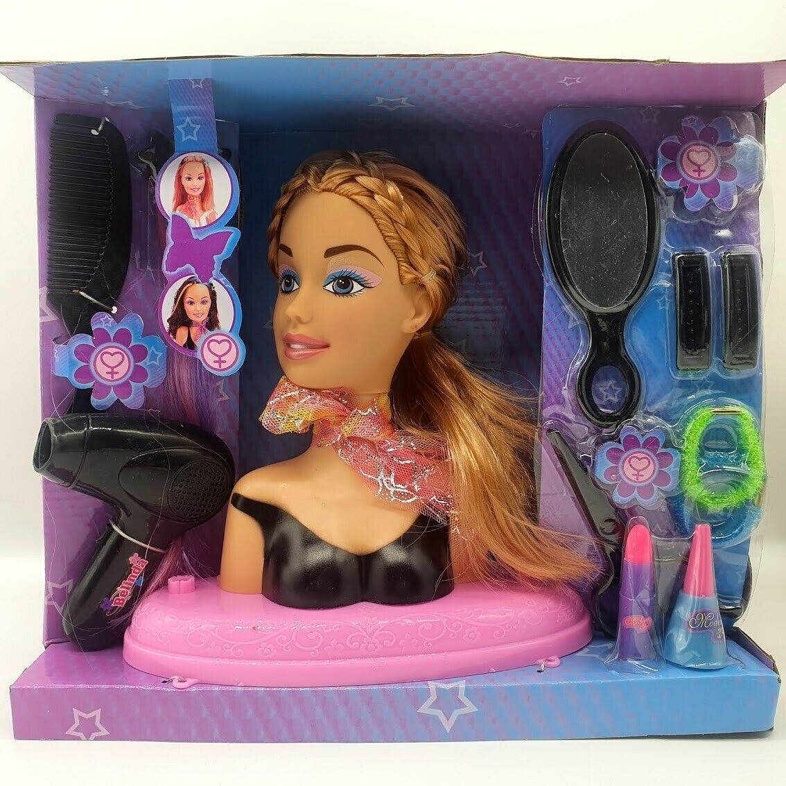 Girls Hair Styling Doll Head Play Set – Fashion Beauty Styling Toy for Kids, Makeup & Hairdresser Role Play