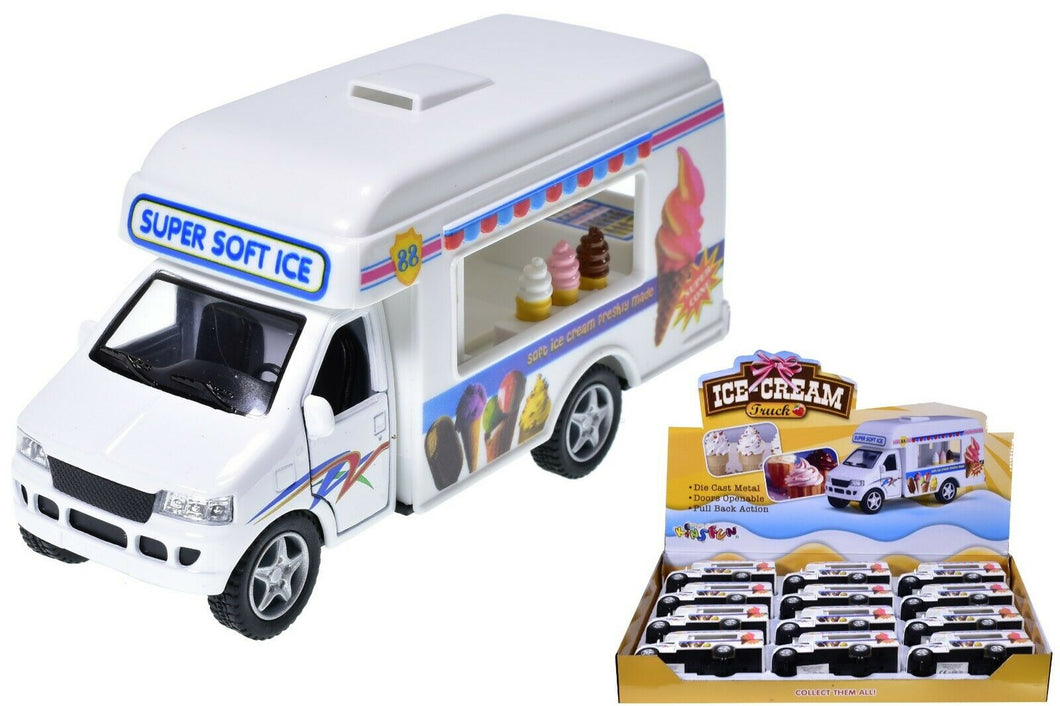 Pull Back DieCast Ice Cream Van Toy With Opening Doors Kids Vehicle Toy Gift New