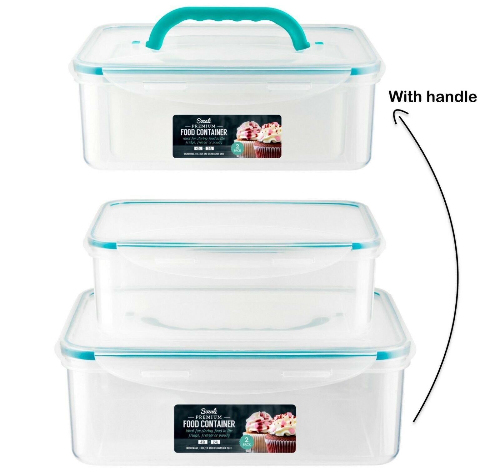 2 Pack Airtight Food Storage Containers – Clip Lock Kitchen Boxes 4.5L & 2.4L