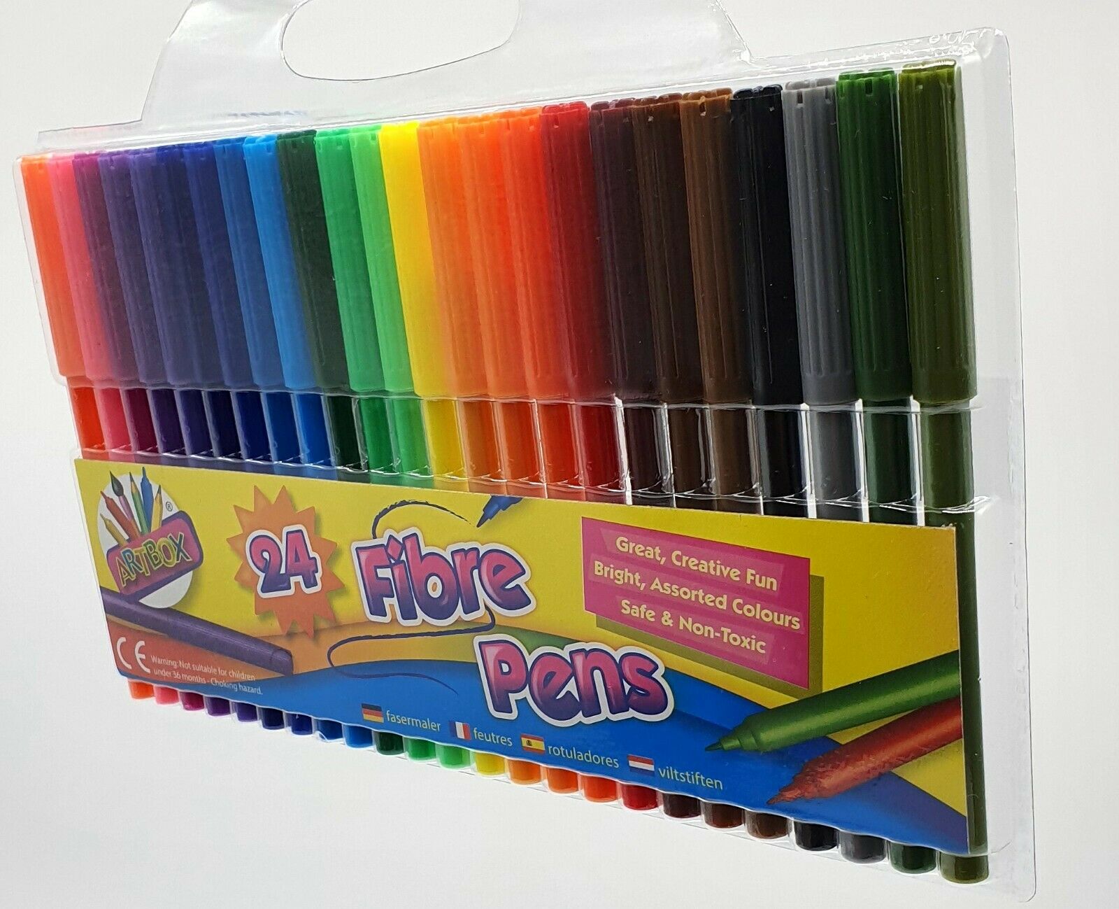 24 x Coloured Felt Tip Pens Set Adult & Kids Childrens Colouring Fine Fibre Pens