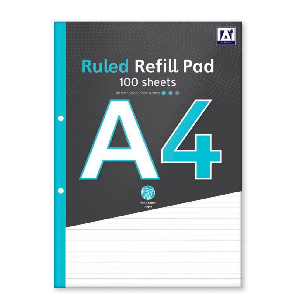 A4 Refill Pad Ruled 200 Pages Margin Lined Writing Note Book Punched Holes