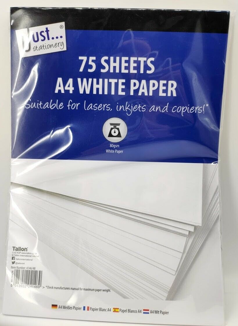 75 x A4 80gsm Bright White Office School Home Printing Copy Paper Stationery