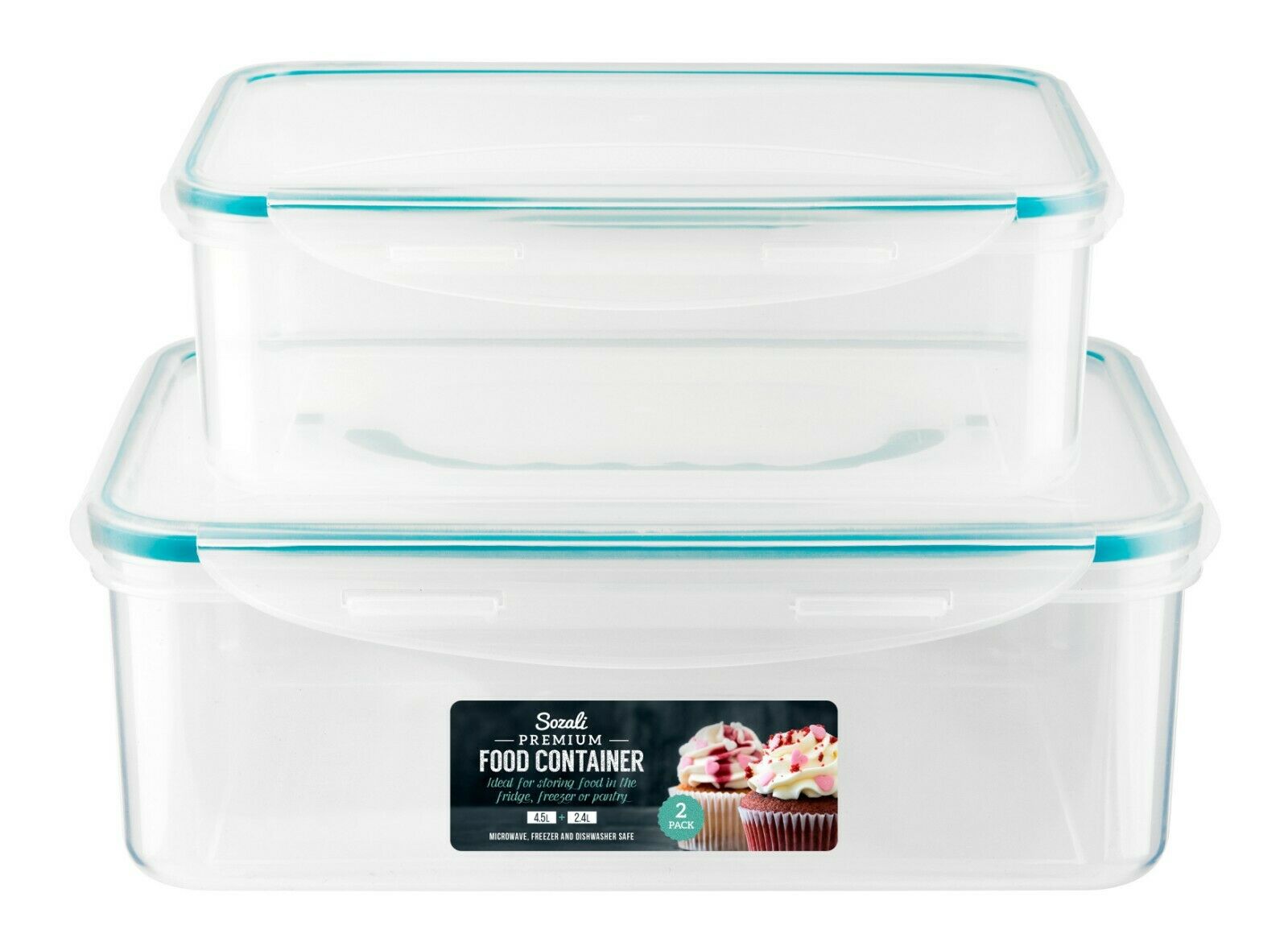 2 Pack Airtight Food Storage Containers – Clip Lock Kitchen Boxes 4.5L & 2.4L