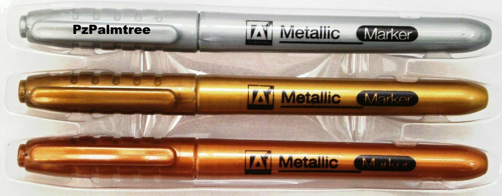 3 Metallic Marker Pens Gold / Bronze & Silver Craft Paper Card Metal Glass Arts