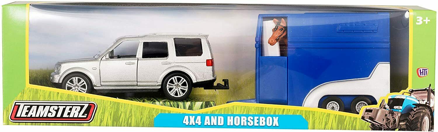 Teamsterz 4x4 Car with Horsebox Trailer – Diecast Farm Vehicle Toy for Kids